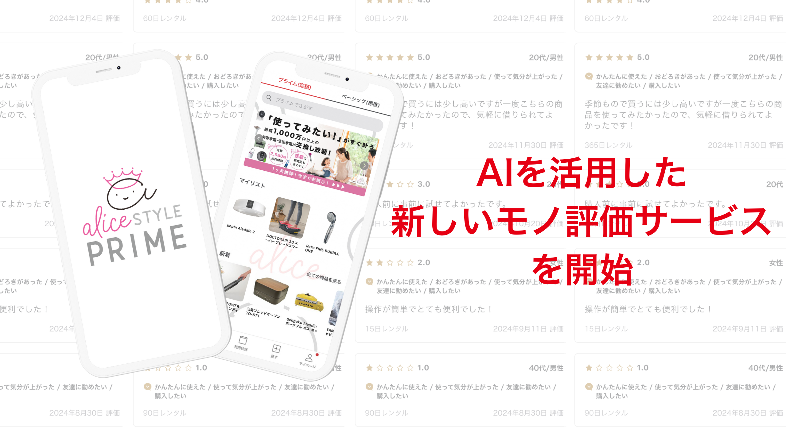 定額制シェアリングサービス「アリスプライム」AIを活用した新しいモノ